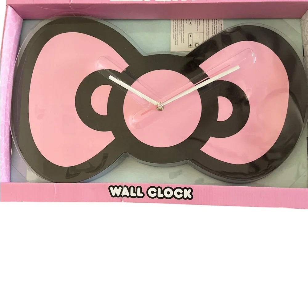 Sanrio Hello Kitty Pink & Black Bow Wall Clock - NIB